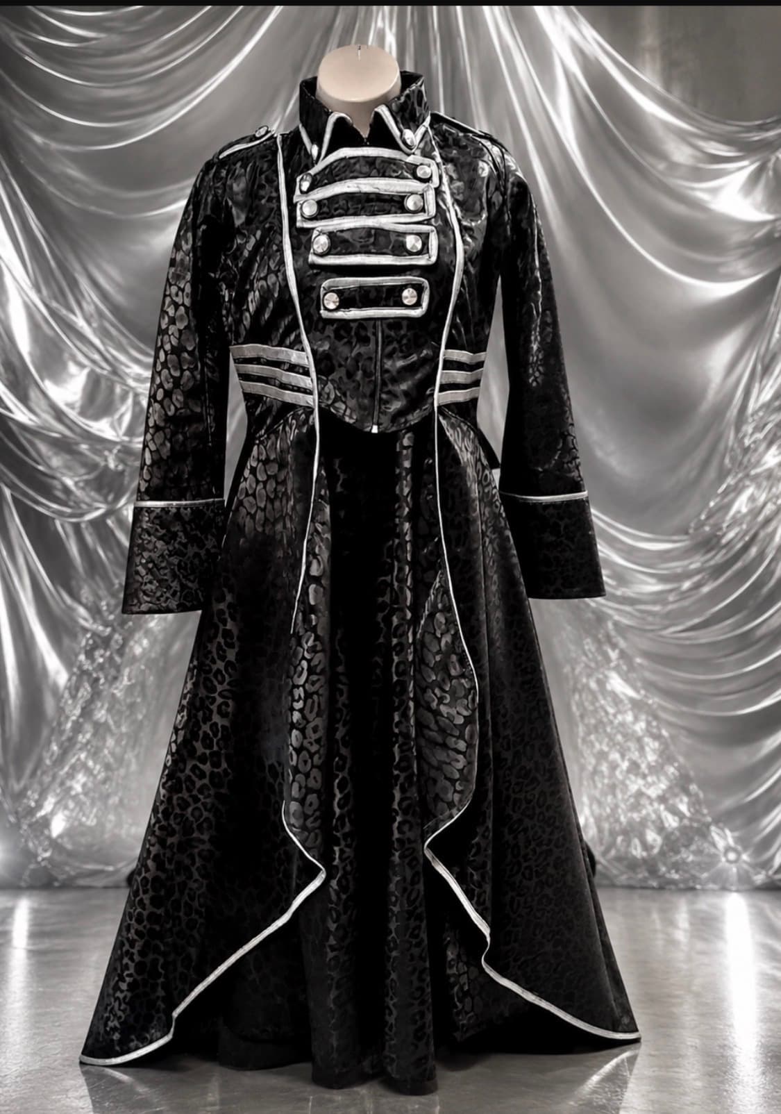 Black Brocade Clergy Military Trench Gown