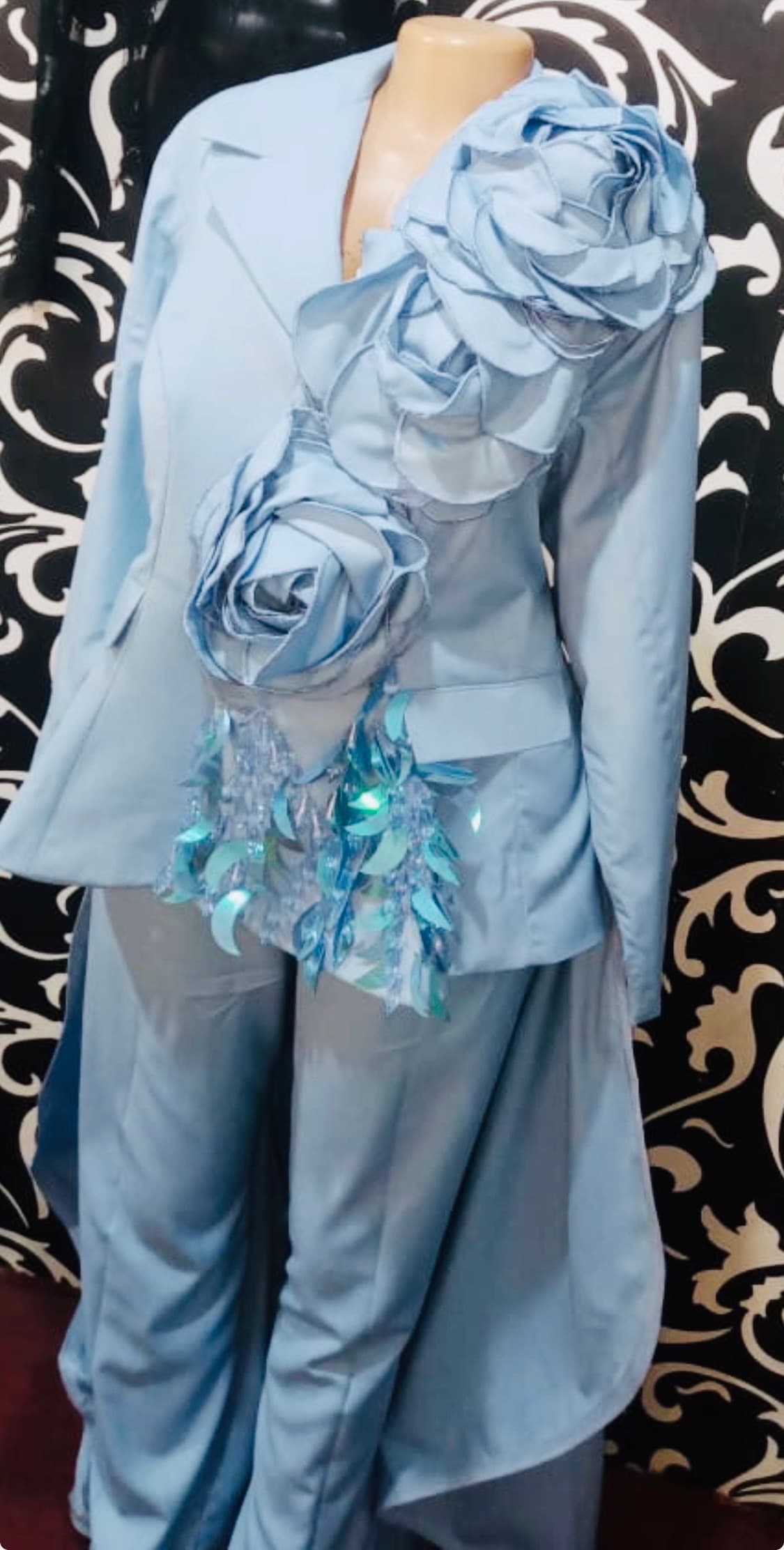 Custom Powder Blue Flower Pant Suit